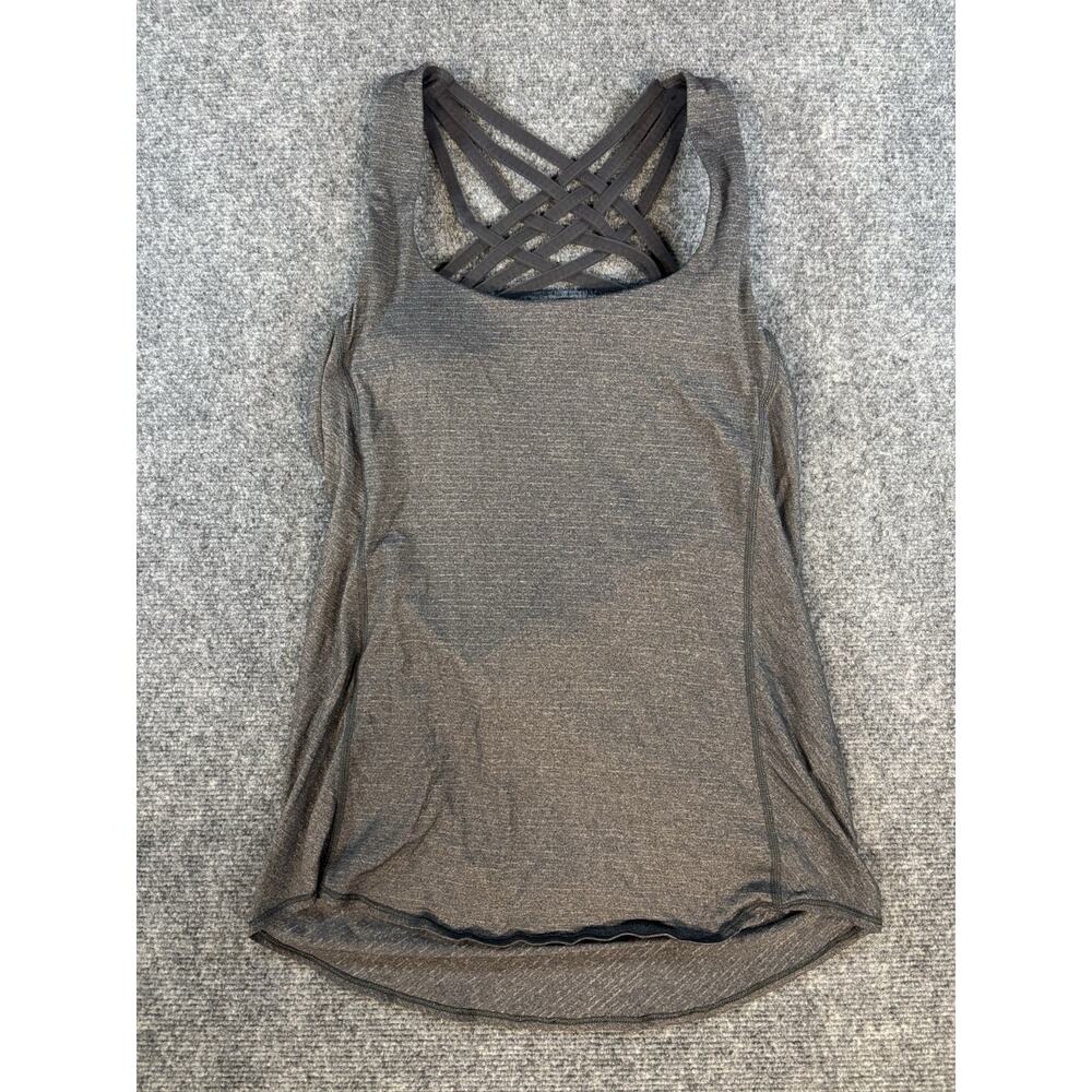 Lululemon Wild Tank Top Womens 4 Gray Space Dye Built In Bra Sweat Wicking Yoga
